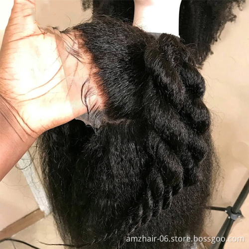 Afro Yaki Kinky Straight HD Lace Frontal Wig Raw Indian Virgin Human Hair Wholesale Full Lace Closure Wig For Black Women Vendor